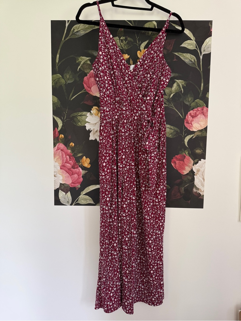 Kaileigh Maroon Floral V-Neck Spaghetti Strap Jumpsuit